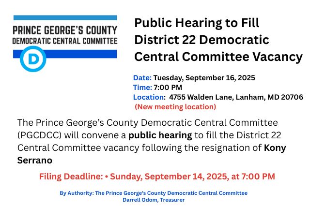Public Hearing Notice – District 22 Democratic Central Committee Vacancy