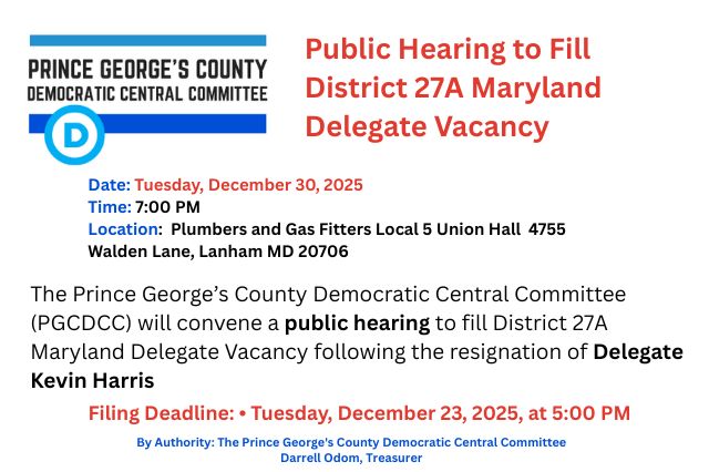 Public Hearing to Fill District 27A Maryland Delegate Vacancy 