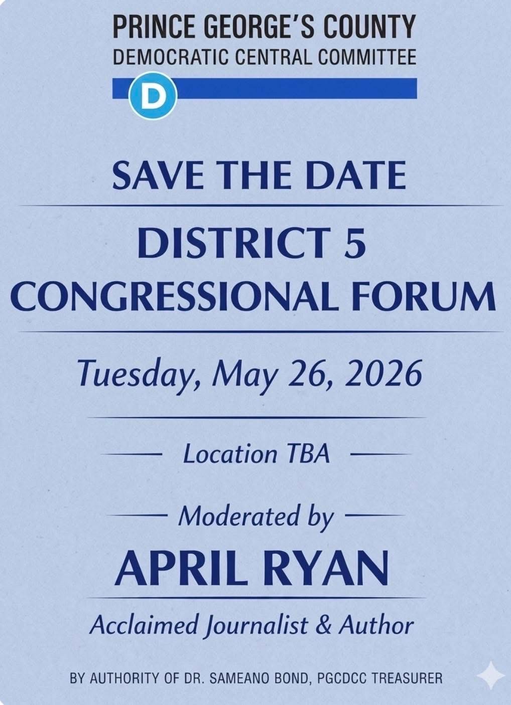 District 5 Congressional Forum Save the Date
